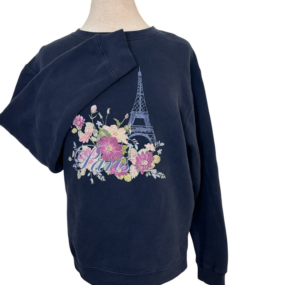 Vintage Paris France Eiffel Tower Floral Graphic Sweatshirt Retro 90s GrannyCore